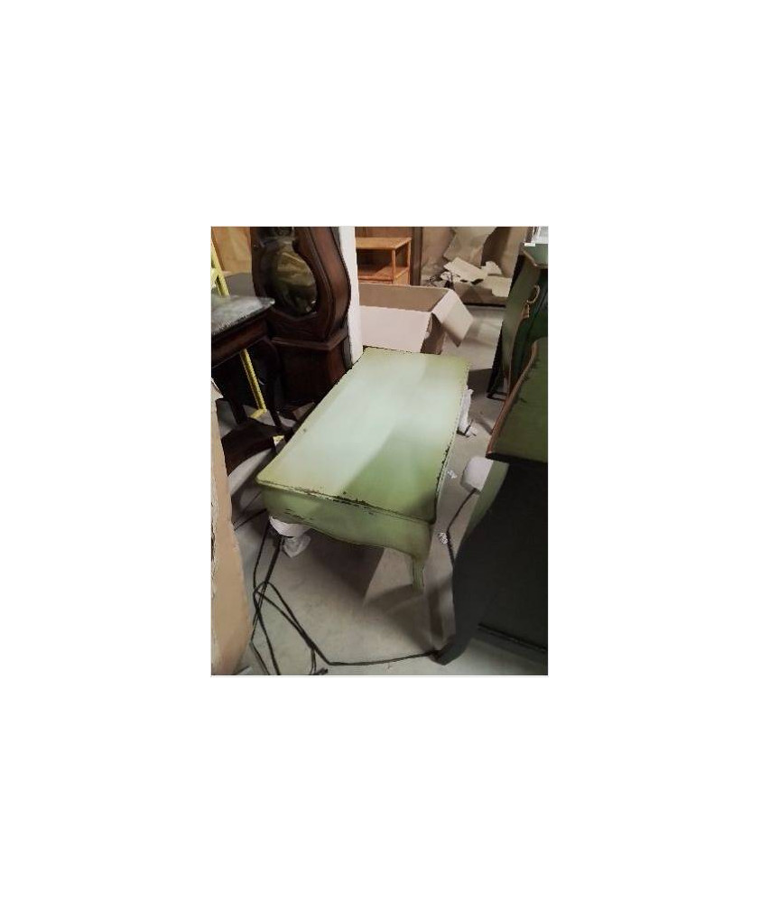 TABLE BASSE STYLE RÉGENCE ACAJOU LAQUE VERT   2 TIROIRS PLATEAU MDF B 020